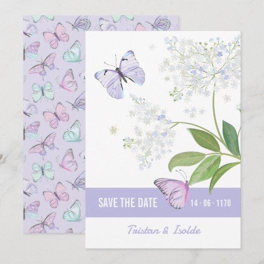 Schmetterlinge & Holunderblüten Save the Date Kart (Vorne/Hinten)
