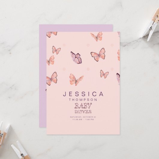 Schmetterlinge im Air Girl Baby Shower Einladung (Vorderseite/Rückseite Beispiel)