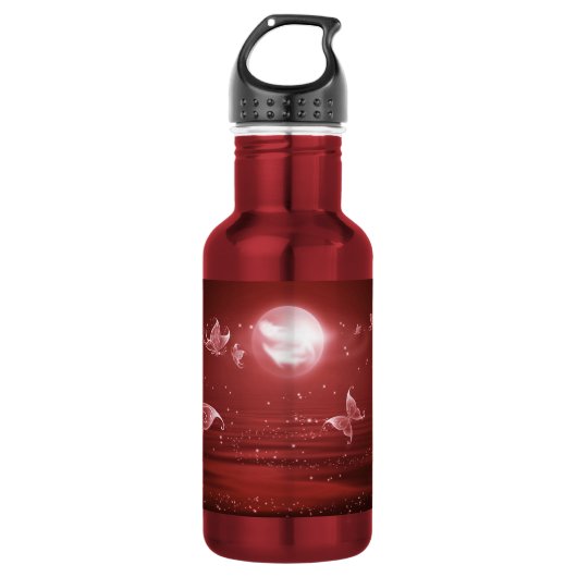 Schmetterlinge im hochroten Mondschein Trinkflasche (Vorderseite)