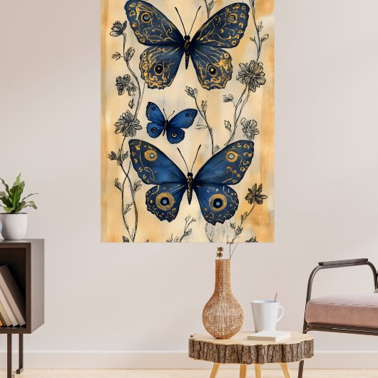 Schmetterlinge im japanischen Stil, Poster (Wohnzimmer 3)