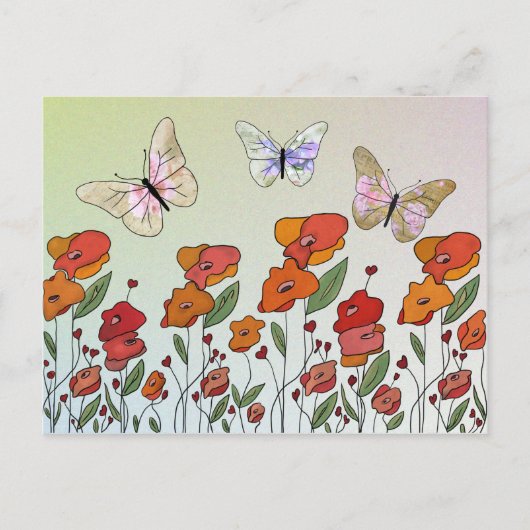 Schmetterlinge im Mohnfeld Postkarte (Vorderseite)