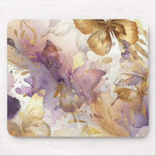 Schmetterlinge im Wasserfarblook in Lila und Gold Mousepad