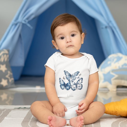 Schmetterlinge in Delft Blue, anpassbar Baby Strampler