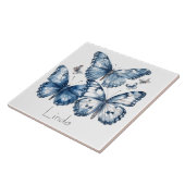 Schmetterlinge in Delft Blue, anpassbar Fliese (Seite)
