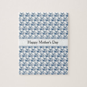 Schmetterlinge in Delft Blue, anpassbar Puzzle