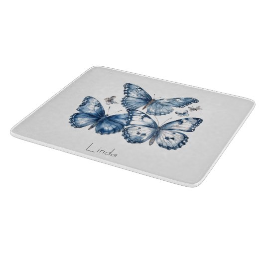 Schmetterlinge in Delft Blue, anpassbar Schneidebrett (Ecke)