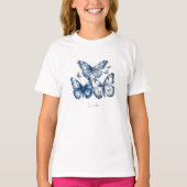Schmetterlinge in Delft Blue, anpassbar T-Shirt (Vorderseite)