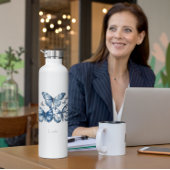 Schmetterlinge in Delft Blue, anpassbar Trinkflasche