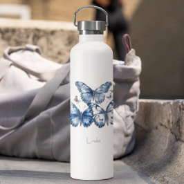 Schmetterlinge in Delft Blue, anpassbar Trinkflasche