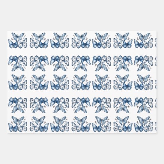 Schmetterlinge in Delft Blue Geschenkpapier Set (Vorderseite)