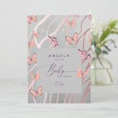 Schmetterlinge in der Air Silver Baby Dusche Einladung (Stehend Vorderseite)