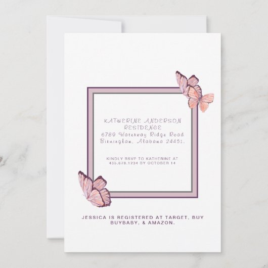 Schmetterlinge in der Air Sweet Baby Girl Dusche Einladung (Rückseite)