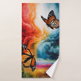 Schmetterlinge in einem bunten Sturm. Badehandtuch