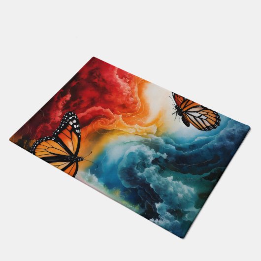 Schmetterlinge in einem bunten Sturm. Fußmatte (Schrägansicht)