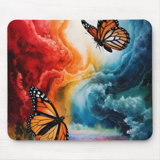 Schmetterlinge in einem bunten Sturm. Mousepad (Vorne)