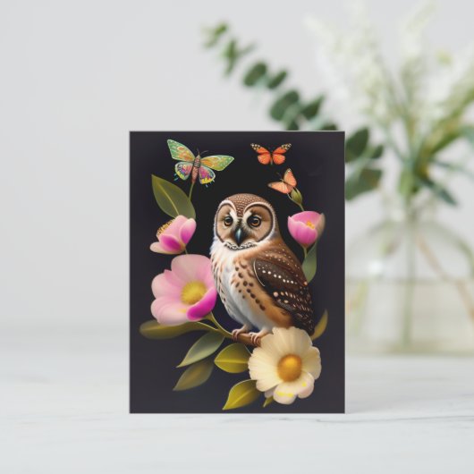 Schmetterlinge in Owl Pink Postkarte (Stehend Vorderseite)