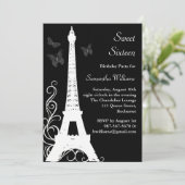 Schmetterlinge in Paris Birthday Invite Black Einladung (Stehend Vorderseite)