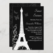Schmetterlinge in Paris Birthday Invite Black Einladung (Vorne/Hinten)