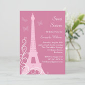 Schmetterlinge in Paris-Geburtstag laden Rosa ein Einladung (Stehend Vorderseite)