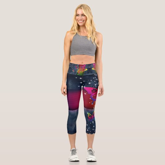 Schmetterlinge in Regenbogen Capri Leggings (Vorderseite)
