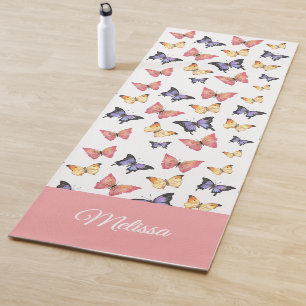 Schmetterlinge in Rosa und Lila mit individuellem  Yogamatte