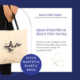 Schmetterlinge in Schwarz-Weiß-Tasche Tragetasche
