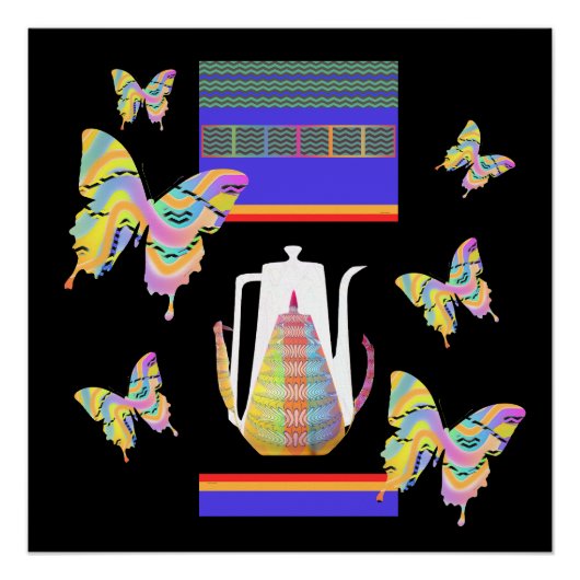 Schmetterlinge Kaffeetassen Poster (Vorderseite)