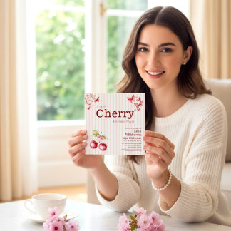 Schmetterlinge Kirsch-Rosa Streifen Geburtstag Einladung