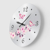 Schmetterlinge Kirschblüten Silber Große Wanduhr (Winkel)