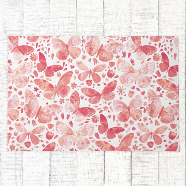 Schmetterlinge Korallenrosa Fußmatte (Coral blush pink peach and white watercolor butterfly pattern art doormat)