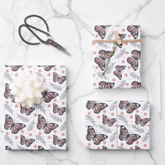 Schmetterlinge Korallenrosa Geschenkpapier Set (Vorderseite)