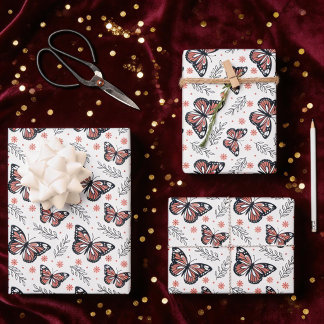Schmetterlinge Korallenrosa Geschenkpapier Set