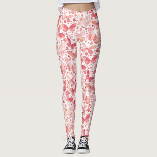 Schmetterlinge Korallenrosa Leggings (Vorderseite)