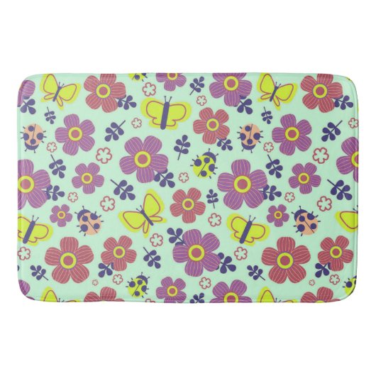 Schmetterlinge, Ladybugs, Blume und Blätter Badematte (Vorderseite)
