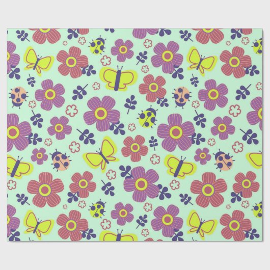 Schmetterlinge, Ladybugs, Blume und Blätter Geschenkpapier (Flach)