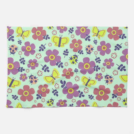 Schmetterlinge, Ladybugs, Blume und Blätter Geschirrtuch (Horizontal)