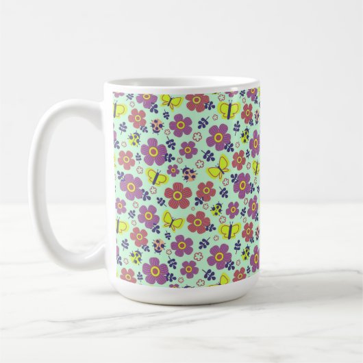 Schmetterlinge, Ladybugs, Blume und Blätter Kaffeetasse (Links)