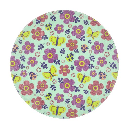 Schmetterlinge, Ladybugs, Blume und Blätter Schneidebrett (Vorderseite)