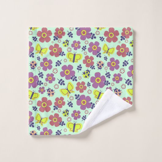 Schmetterlinge, Ladybugs, Blume und Blätter Waschlappen (Waschlappen)