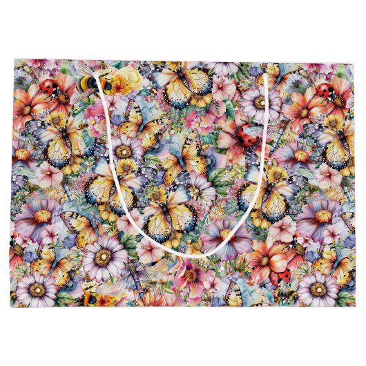 Schmetterlinge, Libellen, Ladybugs und Bienen Große Geschenktüte (Rückseite)