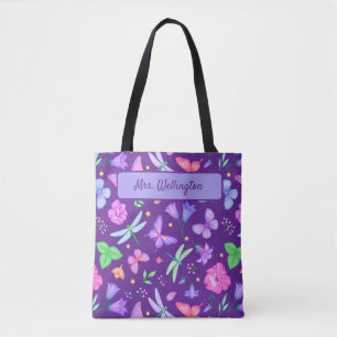 Schmetterlinge & Libellen lila und rosa floral Tasche