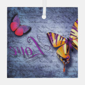 Schmetterlinge Liebe blau Ornament Aus Glas (Rückseite)