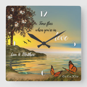 Schmetterlinge lieben Sunset Lake Wanduhr