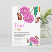 Schmetterlinge Liebhaber Pink Floral Script Bridal Dankeskarte (Stehend Vorderseite)