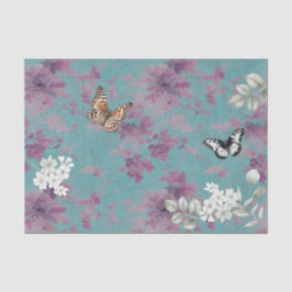 Schmetterlinge, Lila und weiß auf blauer Decoupage Seidenpapier