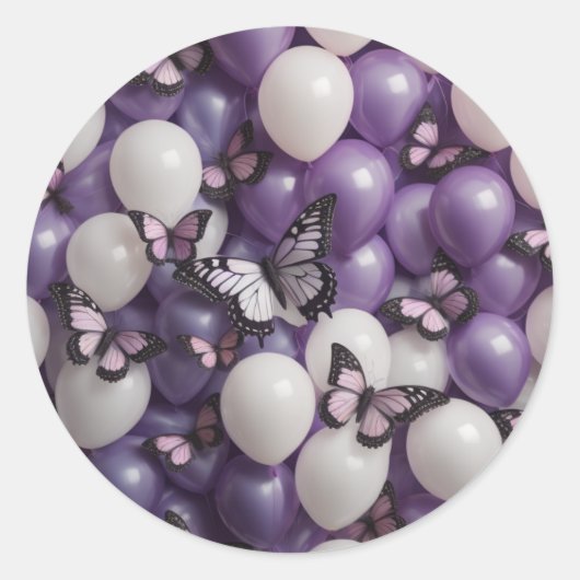 Schmetterlinge lila Weißballons Aufkleber (Vorderseite)