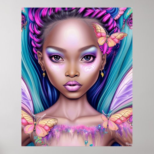 Schmetterlinge Mädchen psychedelische Farben moder Poster (Vorne)