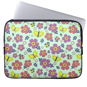 Schmetterlinge, Marienkäfer, Blumen und Blätter Laptopschutzhülle