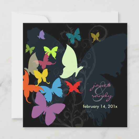 Schmetterlinge, mehrfarbig einladung (Vorderseite)