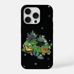 Schmetterlinge mit Blättern Regentropfen Sternen u iPhone 15 Pro Hülle